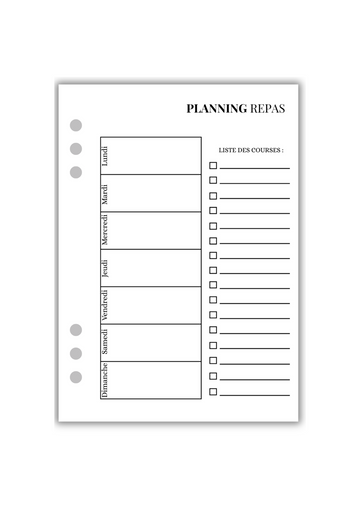 Page Planning repas ( Recto-Verso )