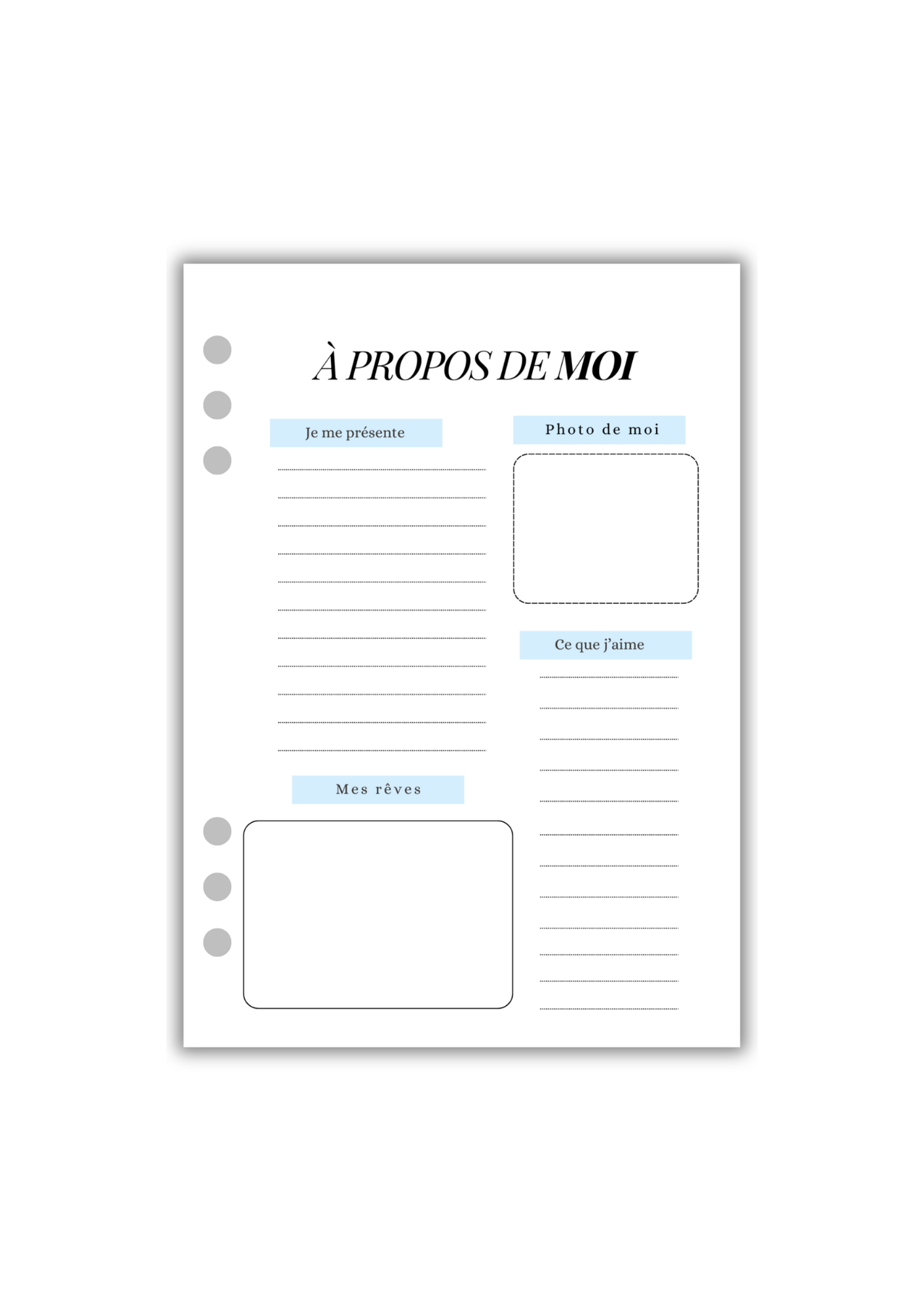 Page "à propos de moi"